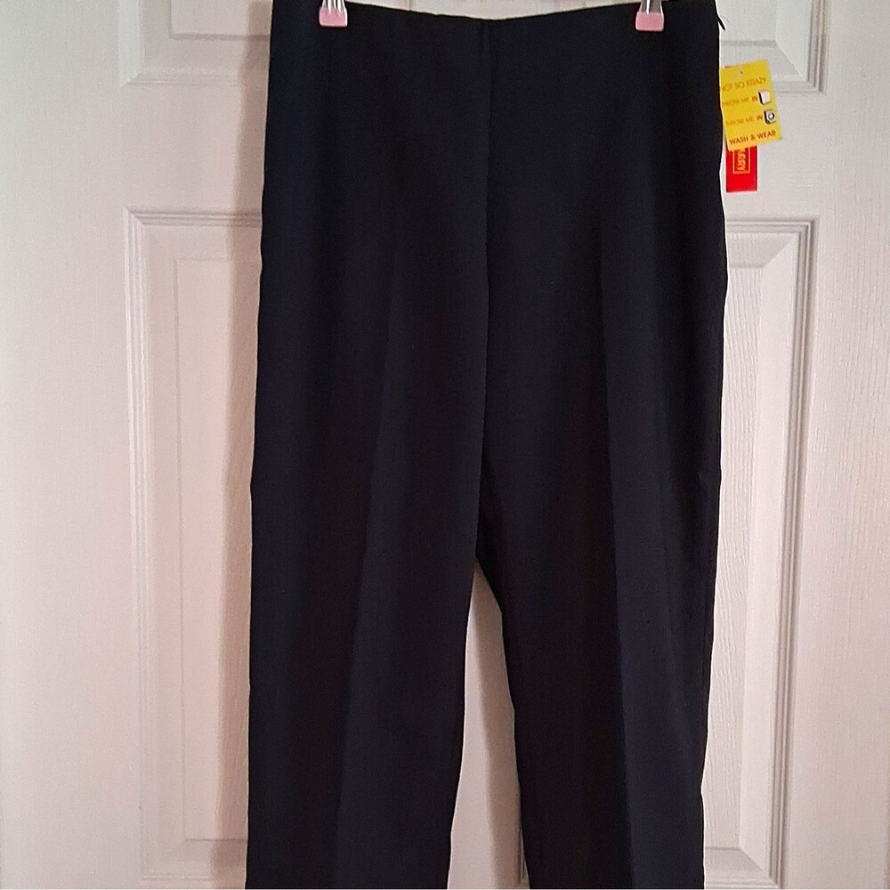 NWT Krazy Larry Women Dress Pants Black Size 4 Side Zip Button Straight Leg